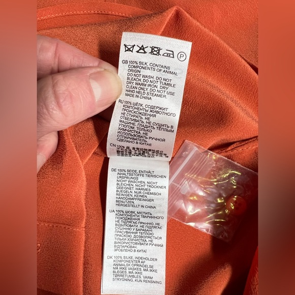 REISS Orange EDEN 💯 Silk long‎ sleeve button down shirt size 4 - Picture 14 of 16